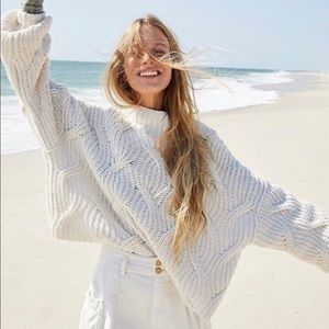 Free People Seasons Change Cable Turtleneck Balloon Sleeve Sweater